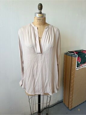 Vince Blush Pleated V-Neck Blouse